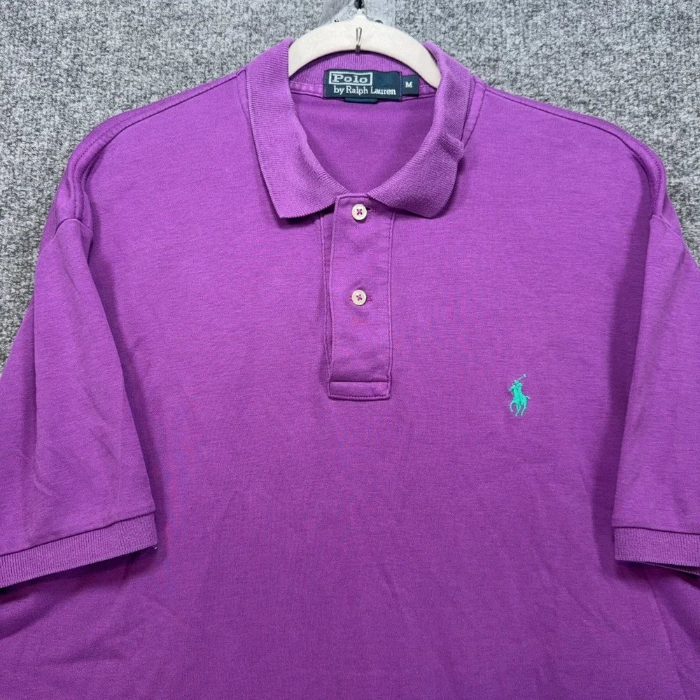 Polo Ralph Lauren Polo Shirt Mens Medium Purple Teal Pony Classic Fit Casual